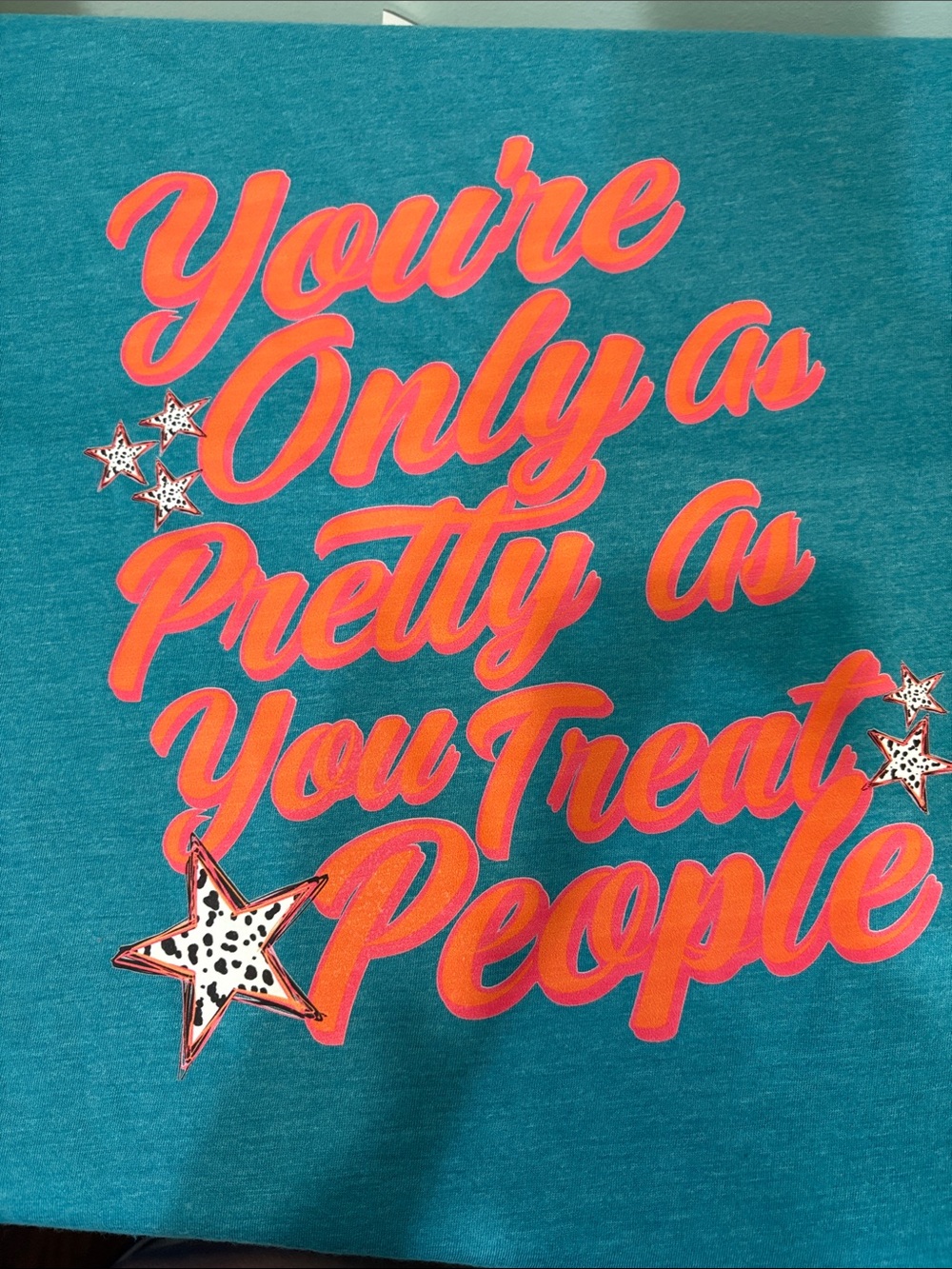 Women's Teal Graphic Tee with Pink Script